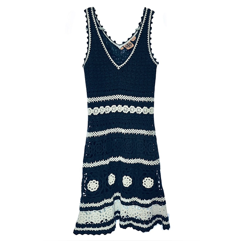 Tory Burch Crochet Navy & Cream/Off White Sleeveless Dress